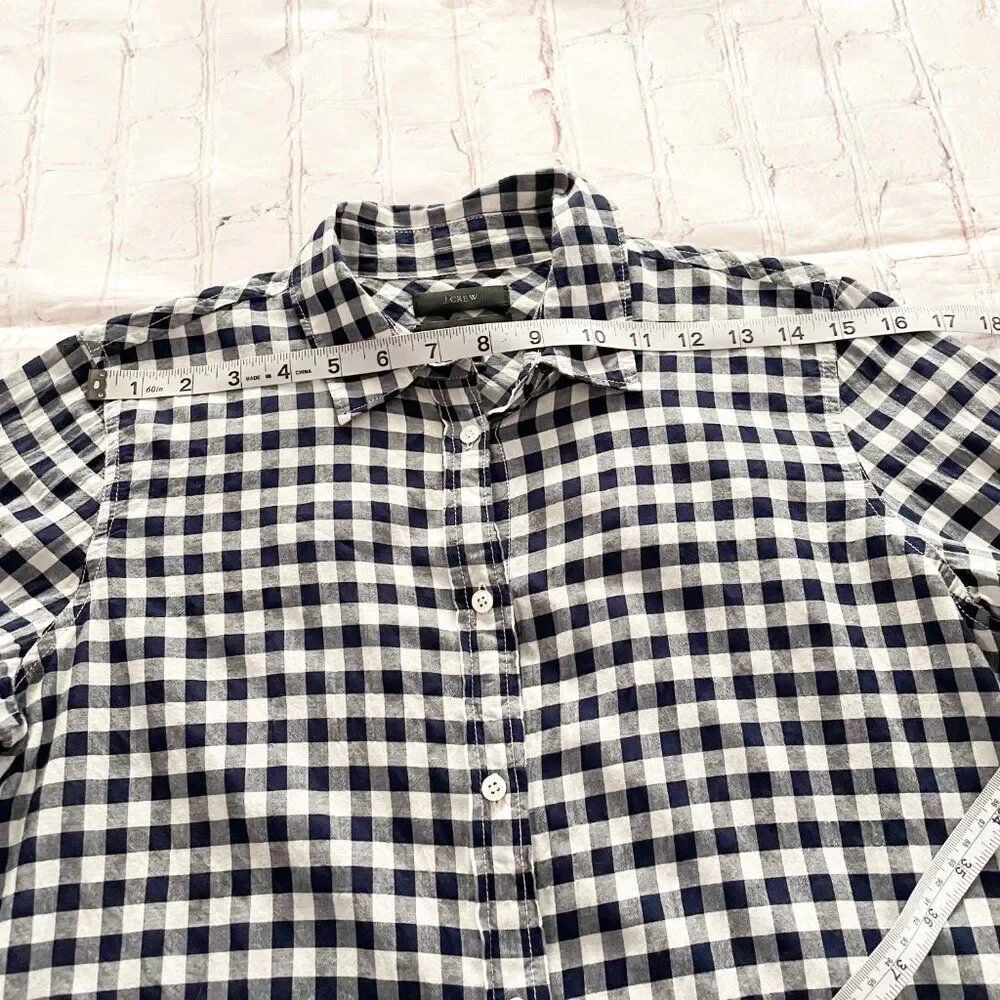 J.Crew White & Navy Plaid Gingham Long Sleeve Button Down 'Boy' Shirt Preppy